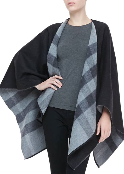 Burberry Merino Check Cape, Charcoal 